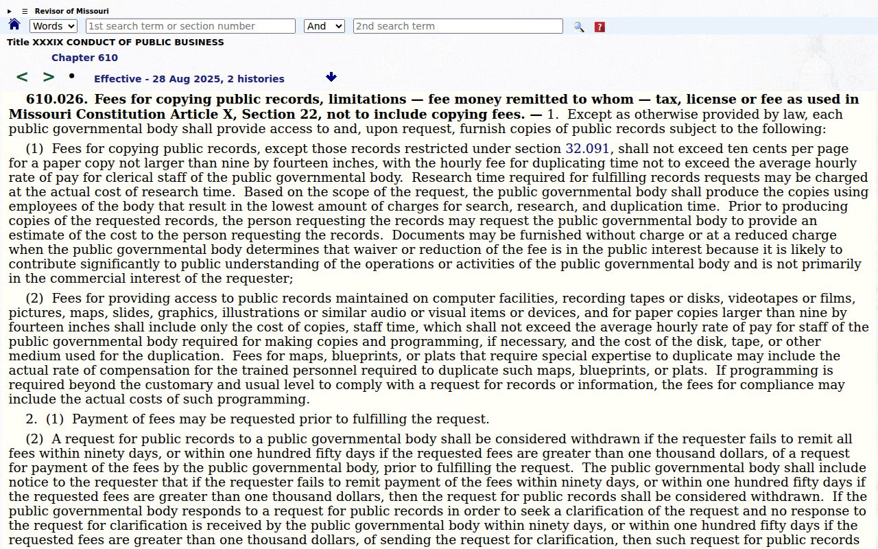 Saline County civil docket Missouri public-record copying law source