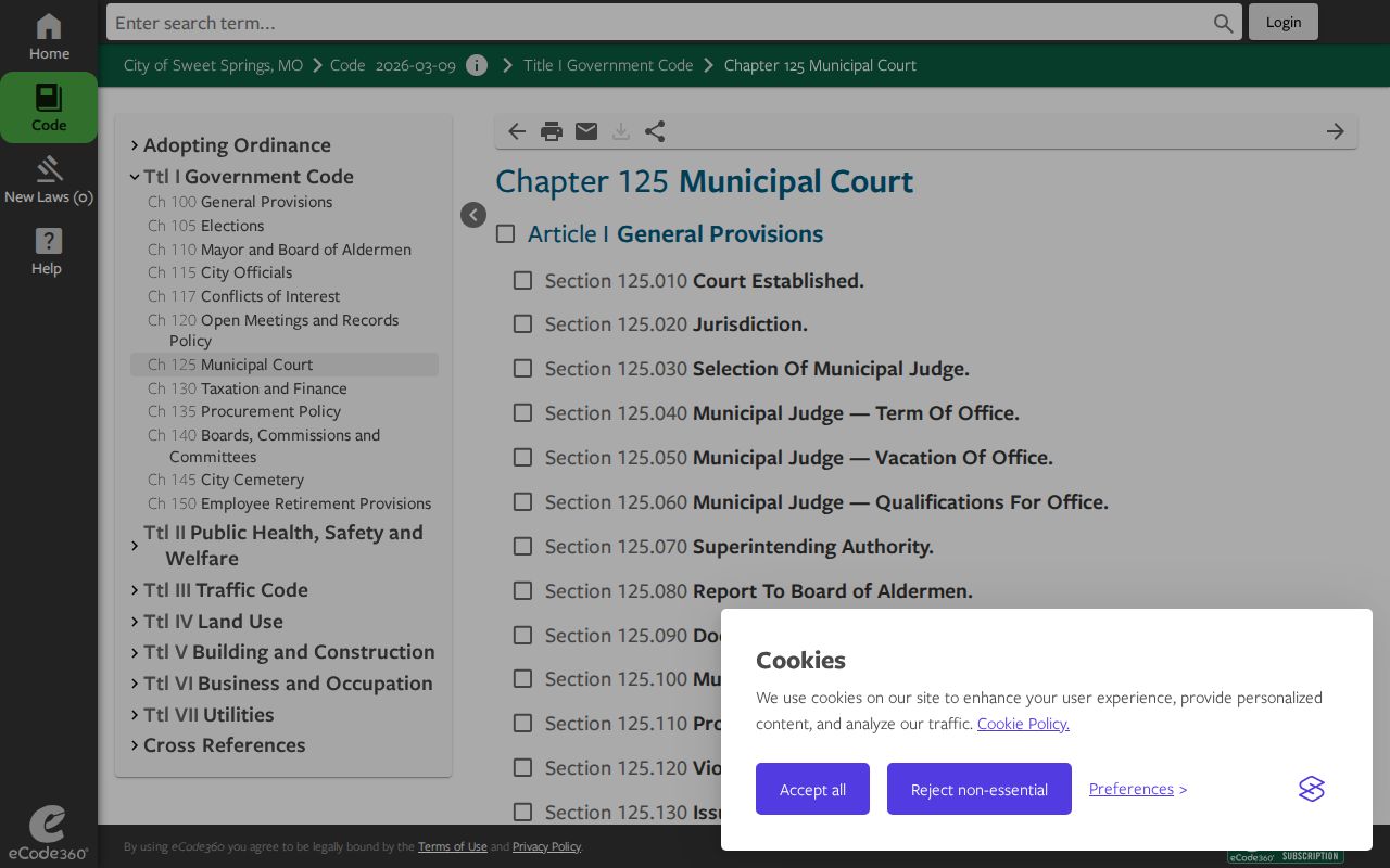 Sweet Springs Saline County court docket municipal code source