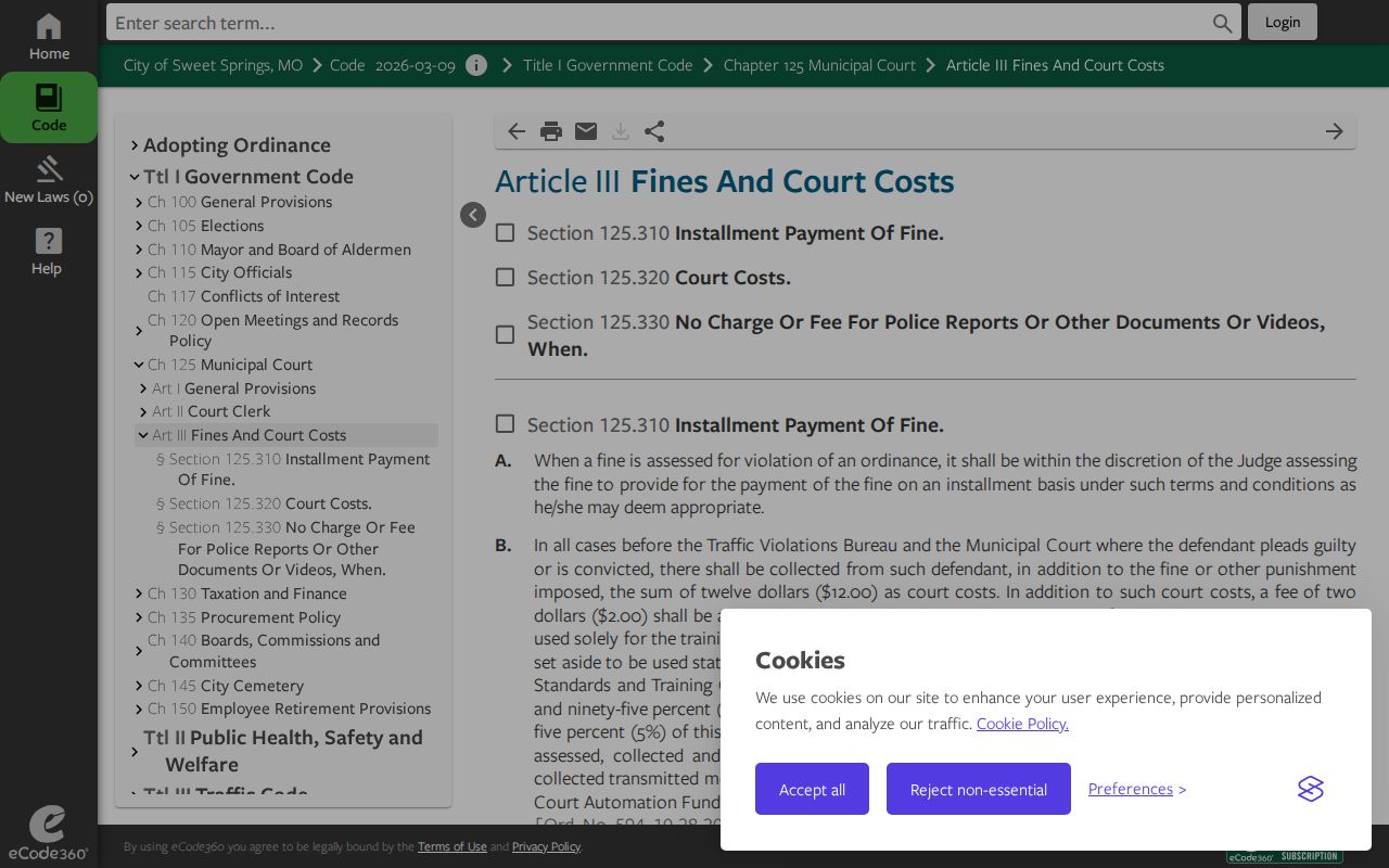 Sweet Springs Saline County court docket costs code source
